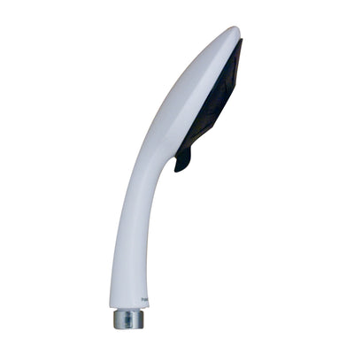 white showerhead from side angle